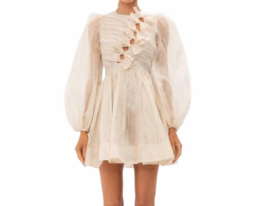 NEW SOFIE THE LABEL romance bow lurex organza mini dress with bow details in gol